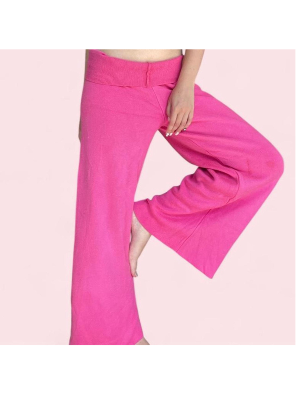 Pink Alita flare pants 
Can wear high waist or fold over to wear low waist like